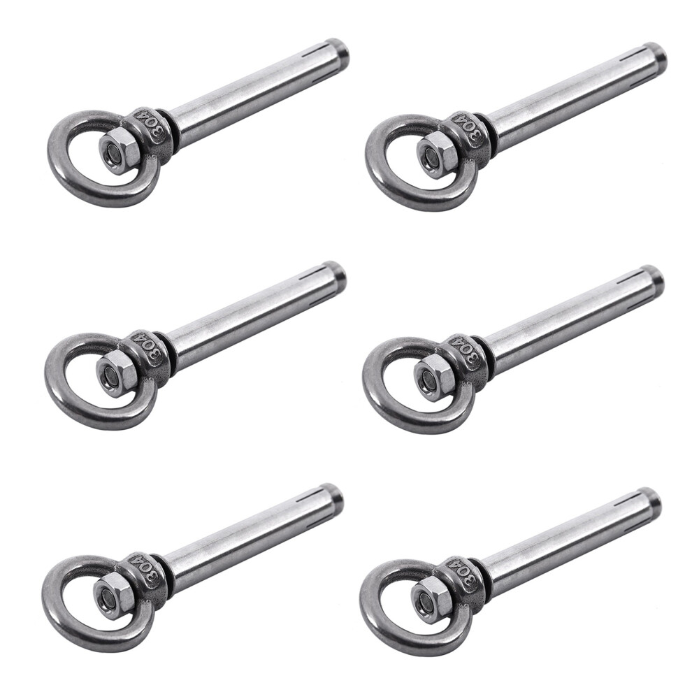 12Pcs Stainless Steel Style Shield Anchor Eye Bolts M6 X 82Mm,Silver 4711164534305