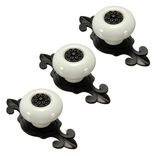 3X Vintage Ceramic Door Knobs Drawer Cabinet Cupboard Wardrobe Pull Handle White+Black 1