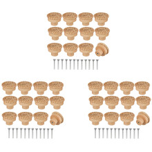 Boho Rattan Dresser Knobs Round Wooden Drawer Knobs Handmade Wicker Woven and Screws for Boho Furniture Knobs 36Pcs