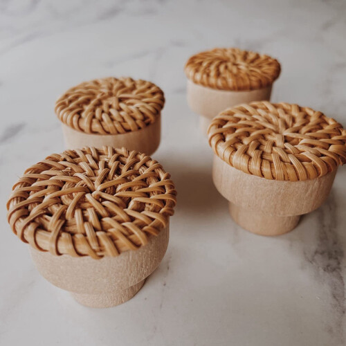 Boho Rattan Dresser Knobs Round Wooden Drawer Knobs Handmade Wicker Woven and Screws for Boho Furniture Knobs 36Pcs 2