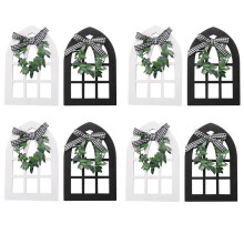 8Pcs Wooden Farmhouse Window Tiered Tray Decoration Plaid Rustic Farmhouse Decor Cathedral Arch Window Shelf Photo Prop