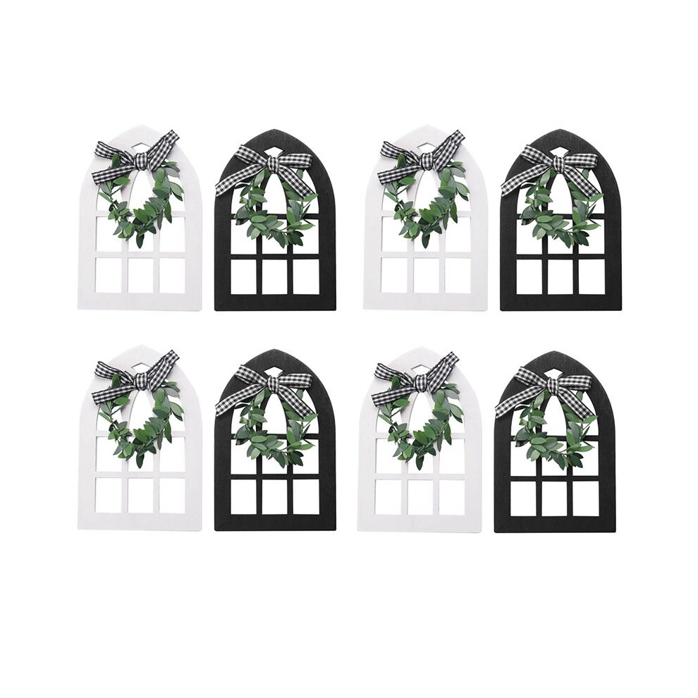 8Pcs Wooden Farmhouse Window Tiered Tray Decoration Plaid Rustic Farmhouse Decor Cathedral Arch Window Shelf Photo Prop 4711677961766