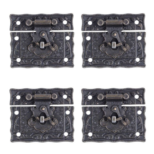 4X Wood Case Chest Box Rectangle Clasp Closure Hasp Latches Bronze Tone 1
