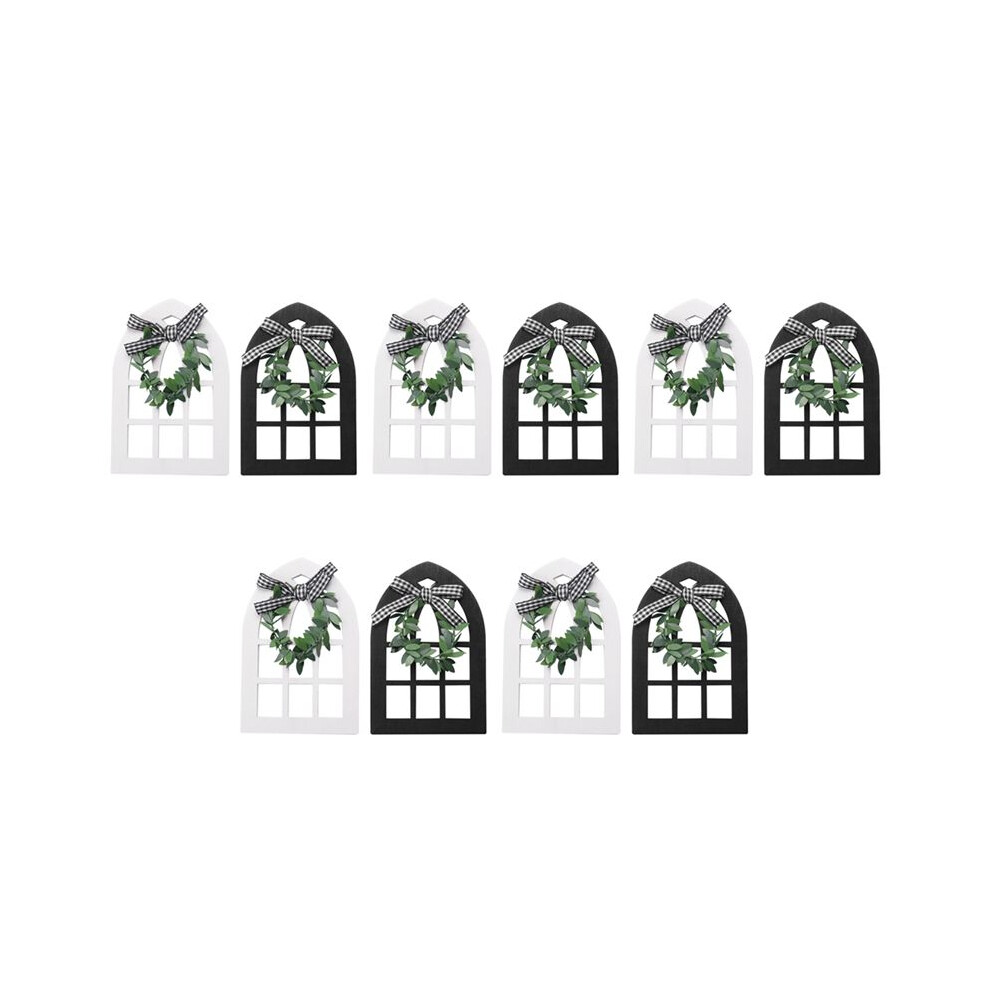10Pcs Wooden Farmhouse Window Tiered Tray Decoration Plaid Rustic Farmhouse Decor Cathedral Arch Window Shelf Photo Prop 6034275885493