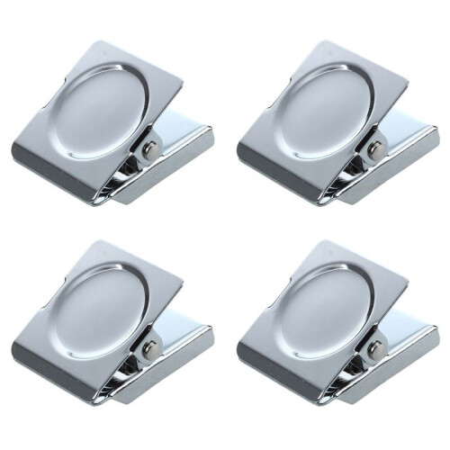 4X Silver Tone Spring Loaded Memo Ticket Magnetic Fridge Wall Clip