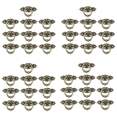 40Pcs Vintage Kitchen Cabinet Cupboard Dresser Door Drawer Ring Pull Handles Knobs (Antique Brass)