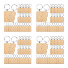 200 Pieces Blank Wooden Key Tag Key Engraving Blanks Unfinished Wood Keychain Key Ring Key Tags for DIY Crafts,Rectangle