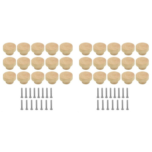 30Pcs Wooden Drawer Knobs, Furniture Knobs, Wooden Cupboard Knobs for Cabinets and Drawers, Round Wooden Knobs