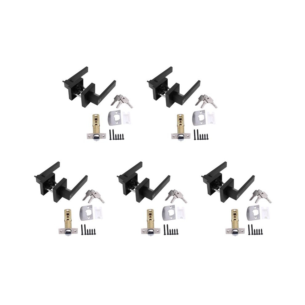 5X Door Handle Door Handle Lock Square Channel Privacy Mask Interior Bathroom Three-Bar Spherical Lock-Black 4714039274610