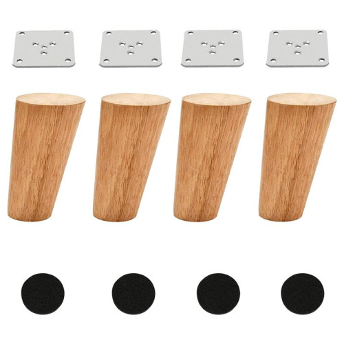 Conjunto de Pernas de MóVeis CôNicas de Madeira de 4 Polegadas com 4 PéS de Sofá Redondos, SóLidos e Inacabados de Meados Do SéCulo, Pernas de