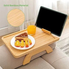 Sofa Clip Side Table for Wide Couches Arm, Foldable Couch Tray with 360 Rotating Phone Holder for Eating/Drinks