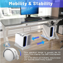 Computer Stand Adjustable Mobile CPU Stand PC Stand with 4 Caster Wheels Fits Most PC, Under Desk Holder