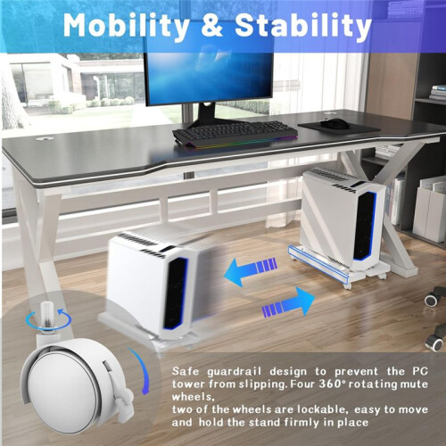 Computer Tower Stand Adjustable Mobile CPU Stand PC Tower Stand with 4 Caster Wheels Fits Most PC, Under Desk Holder