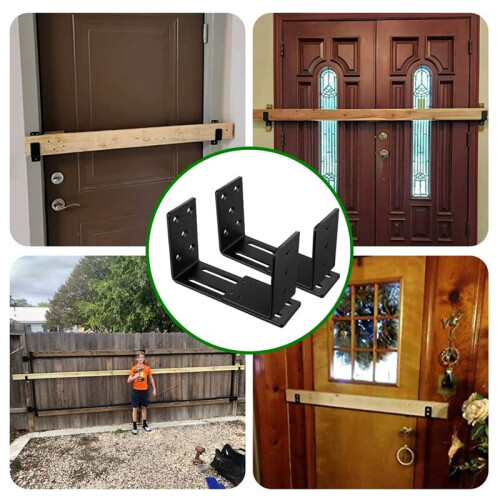 Adjustable Door Barricade Brackets, Heavy Duty Door Security Bracket, Drop Open Bar Holder for Security 2