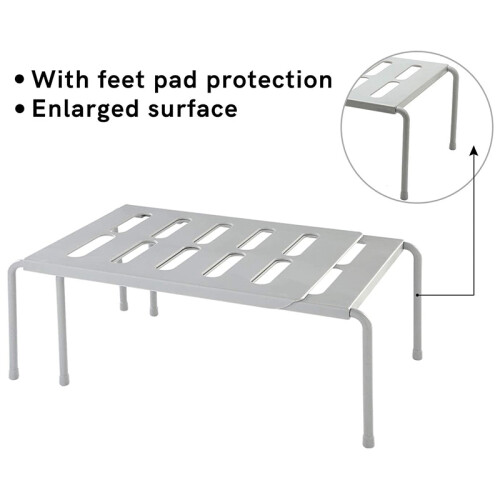 Expandable Kitchen Counter Shelf Organizer , Shelf with Retractable , Multi-Purpose Spice Rack Plastic Organizers White 1