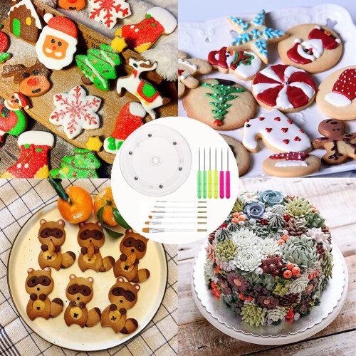 Cookie Decorating Kit,Round Cookie Turntable Decorating,Cookie Fondant Brush Icing Tool Cookie Turntable Decorating 2