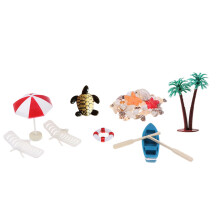 10 Pz/Set in Miniatura Sedia a Sdraio Ombrellone Barca Borsette Kit per la Casa Delle Bambole Scene di Vita Decorazione Accessorio