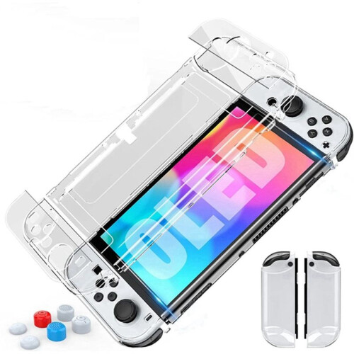 Case Dockable for   OLED Model,Clear PC Protective Case Cover with Thumb Cap for   OLED 2
