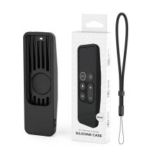 For 2017 TV HD/4K Siri Remote TV Siri Remote 1St Gen Case with for AirTag Holder Anti Slip Silicone Cover, Black