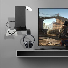 Muurbevestiging voor Series X met Koelventilator en 3 USB-Poorten Gamecontrollerhouder Koptelefoonhanger Wandplankbeugel