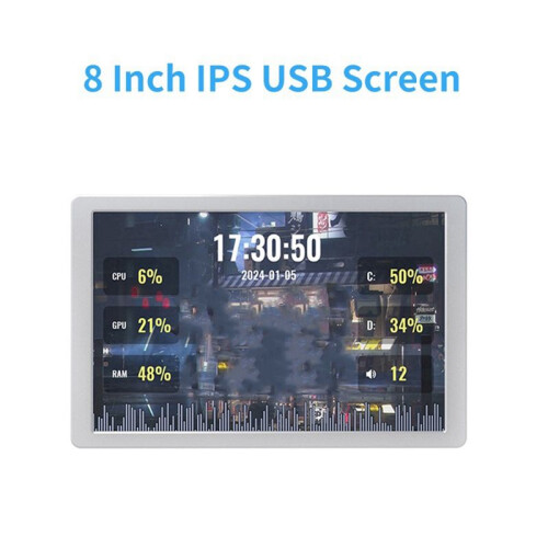 Monitor USB IPS de 8 Polegadas 1280x800 Type-C LCD PC Case Painel IPS de Tela Secundária com Análise de Espectro Musical Prata 1