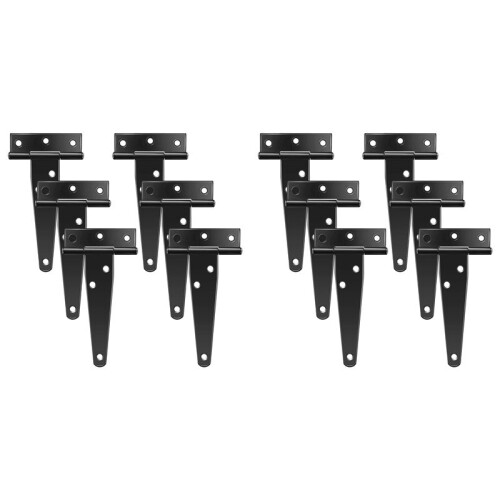 12 PCS 4 Inch T-Strap Hinges Rustic Gate Strap Hinge Rustproof Gate Door Black Hinges for Windows, Fence and Barn Gates 1