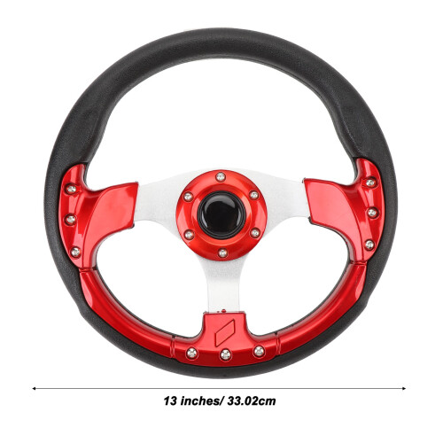 13in PU Racing Steering Wheel Red Impact Proof, Easy Install 1