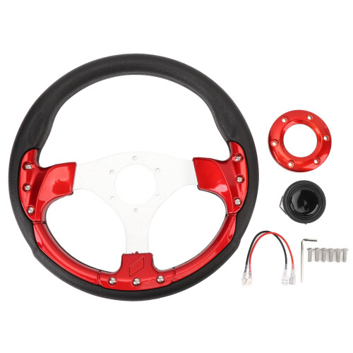 13in PU Racing Steering Wheel Red Impact Proof, Easy Install 2