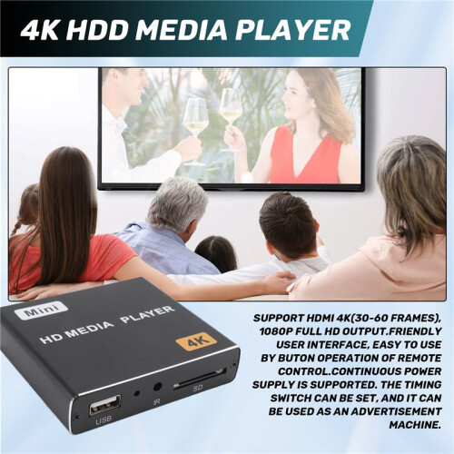 4K HDD Media Player 1080P Horizontal e Vertical Digital Video Player com USB Drive/ Cards Plug EUA