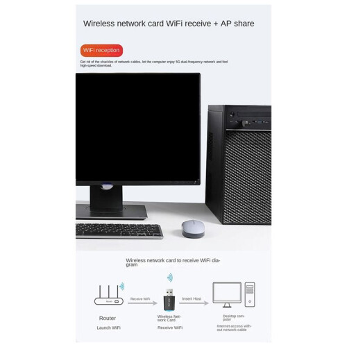 Drive Free Wireless Network Card Wifi Receiver 5G Dual Frequency Network Wireless USB Network Card 900mbps Transmitter 1