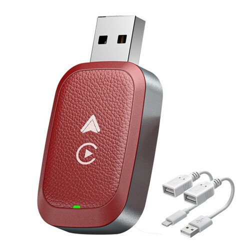 Wireless 2-in-1 Car Adapter Wireless Carplay Car Navigation Android AUTO Interconnection Conversion Box Red