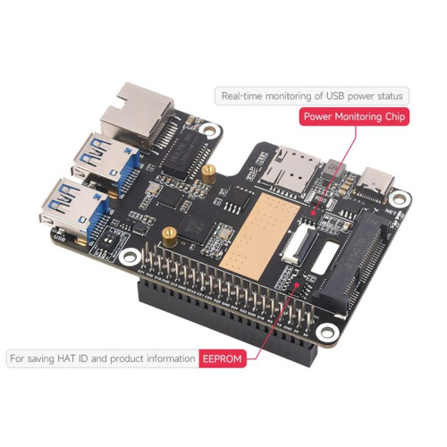 För Raspberry Pi 5 PCle Till MiniPCle GbE USB3.2 HAT+ Gigabit Ethernet Stöder MiniPCIe Interface 4G-Modul