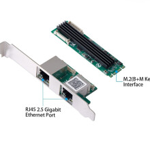 Tarjeta de Red NIC Ethernet de 2,5 G con Puerto Doble M.2, Tamaño M.2 de 22 X 80 mm, Clave B y Clave M, Chipset RTL8125B de 2500 Mbps