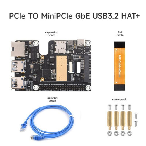 För Raspberry Pi 5 PCle Till MiniPCle GbE USB3.2 HAT+ Gigabit Ethernet Stöder MiniPCIe Interface 4G-Modul 2