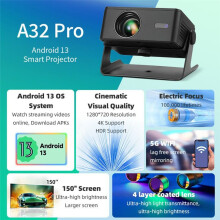 AUN A32 Pro Projector Android 13 1280x720P Resolution, Portable Home Cinema LED for Phones & Computers AU PLUG