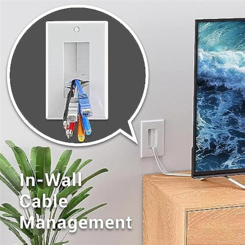 4 Brush Wall Plate with Low Voltage Mounting Bracket,Cable Pass Through Insert for Wires,Single Gang Cable Access Strap 1