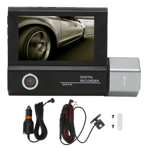 Câmera veicular DVR frontal e traseira de 3 polegadas com resolução HD 1080p, visão noturna, ângulo amplo de 170 graus, sensor G, gravação em