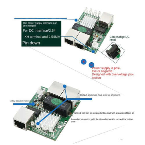 Industrial-Grade Min Three-Port 1000M Gigabit RJ45 Standard Port Network  Module 5V-12V Powered Network Splitter 2