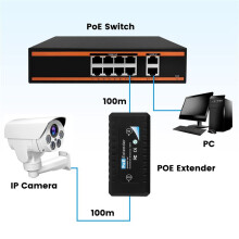 1 Port POE Extender 10/100 Mbps med IEEE 802.3Af StandardingåNg/UtgåNg för IP-Kamera öVerföRingsavståNd 120 Meter