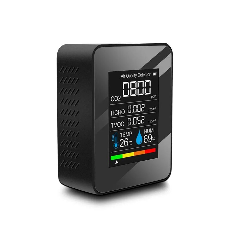Tauoh 5-In-1 Air Quality Monitor Levels Temperature & Humidity Detector With Lcd Display Indoor Air Quality Sensor Black
