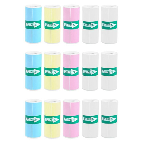 15 Rolls Thermal Sticker Paper for  Printer Sticker Maker, 9 Colored and 6 White  Printer Sticker Paper