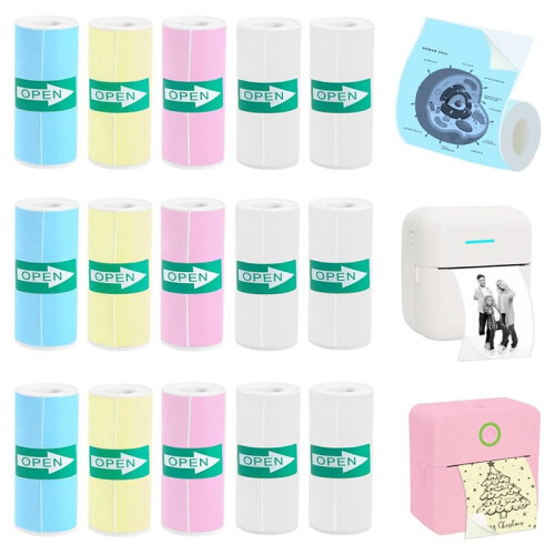 15 Rolls Thermal Sticker Paper for  Printer Sticker Maker, 9 Colored and 6 White  Printer Sticker Paper 1