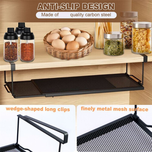 Extendable Steel Under Cabinet Organizer Shelf, Under Desk Storage Rack, Multipurpose Kitchen Hanging Basket 1