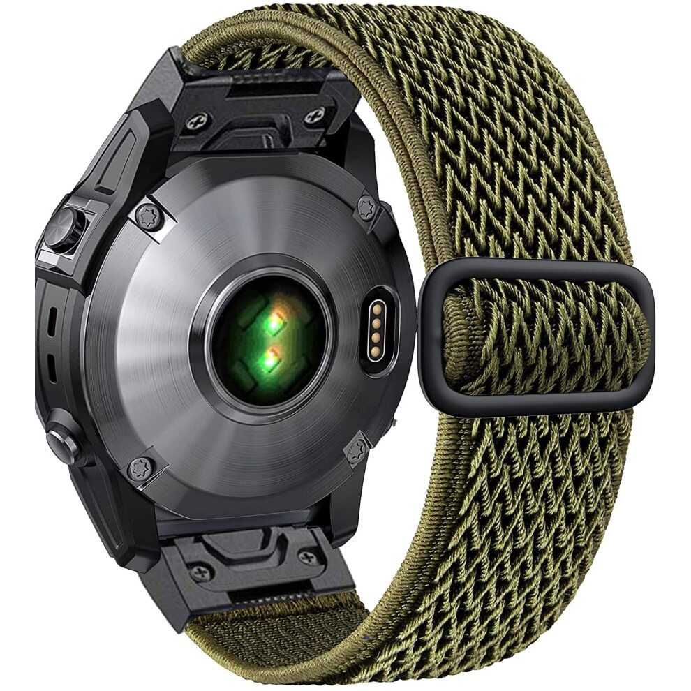 Watch Band 26Mm Elastic Nylon Strap For Garmin Fenix 7X 6X 5X 3Hr Breathable Green 9174973164463