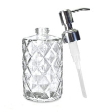 Distributeur de Savon en Verre Gaufré Diamant avec Pompe en Acier Inoxydable 304 Antirouille, Distributeur de Savon de Salle de Bain