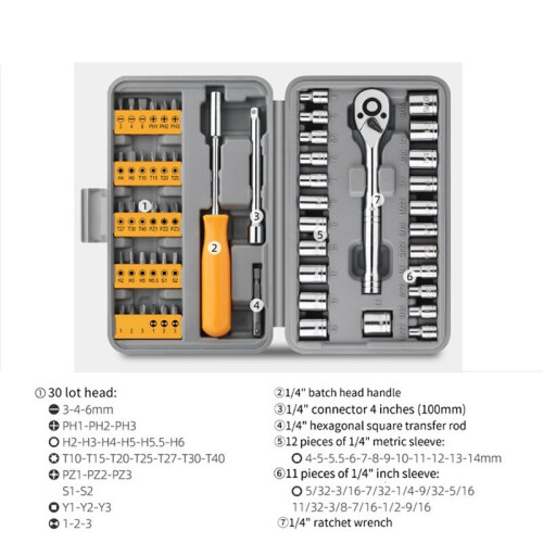 57Pcs Socket Wrench Auto Repair Tool Set Batch Ratchet Wrench Repair Tool Multi-Function Toolbox Hardware Tools 1
