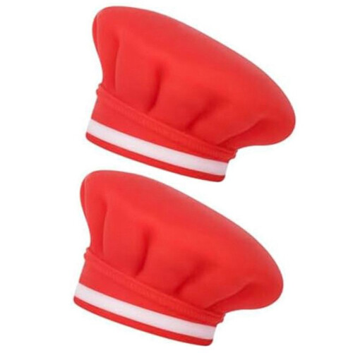 2Pcs Reusable Silicone Wine Stopper,Chef Hat Shaped Champagne Beverage Stoppers Red