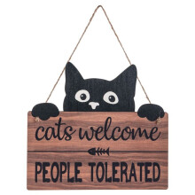 Lustiges Katzen-Willkommensschild, Katzen Willkommen, Menschen Toleriertes KäTzchen, Holzschild, Wanddekoration mit Schwarzen Katzen, Lustiges