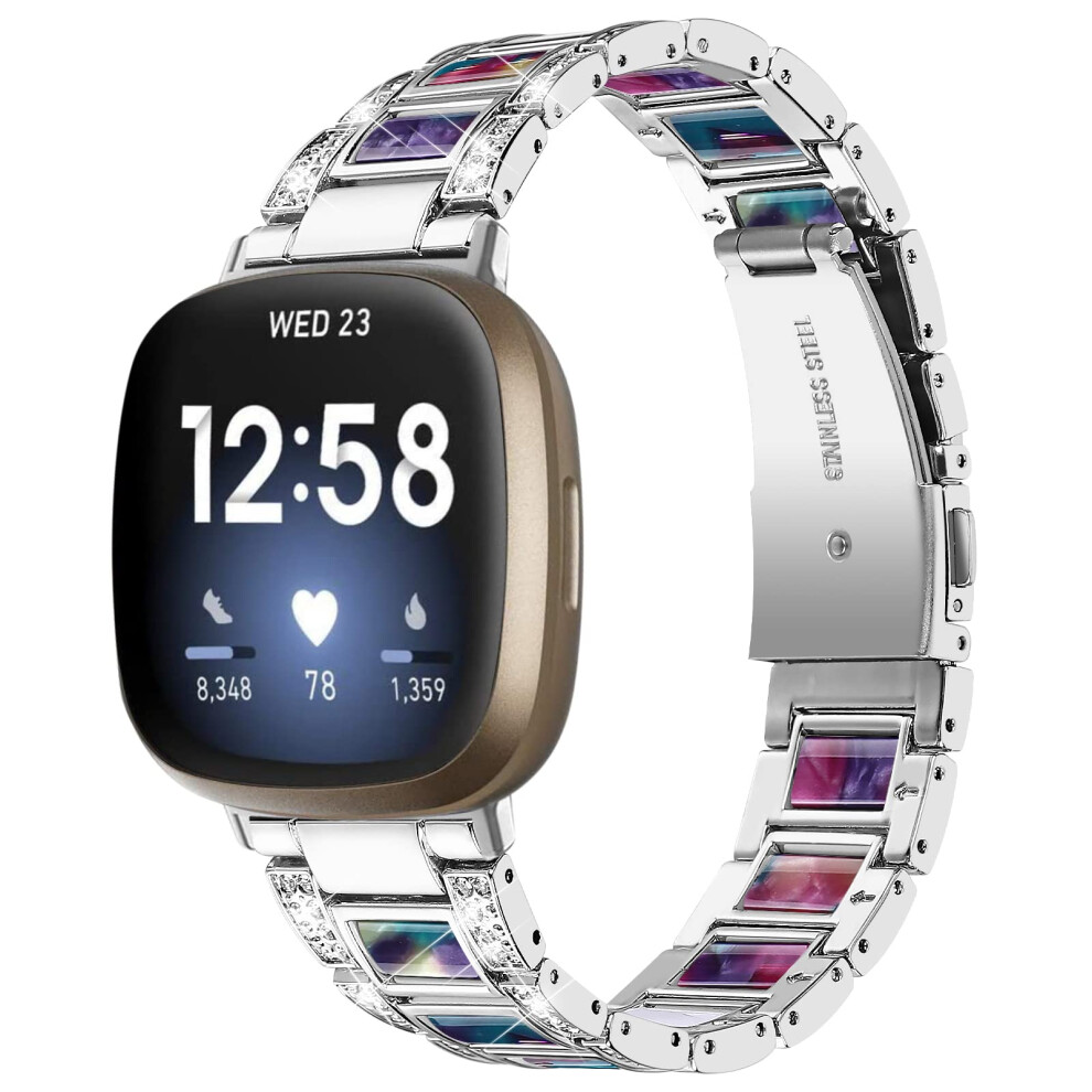 Resin Diamond Band With Rhinestones, Adjustable Stainless Steel Clasp For Fitbit Versa 3 And Sense 9174973165026