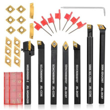 Lathe Turning Tool 5/16Inch 8mm-Shank 7Pcs Lathe Tool Holder for Turning Grooving Threading Boring with 14Pcs Carbide